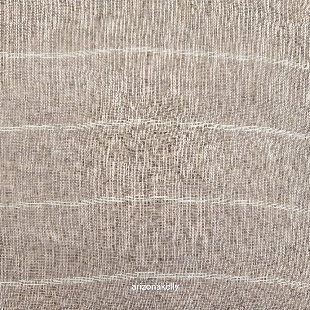 Linen Scarf Tan With White Stripes - Picture 2 of 9